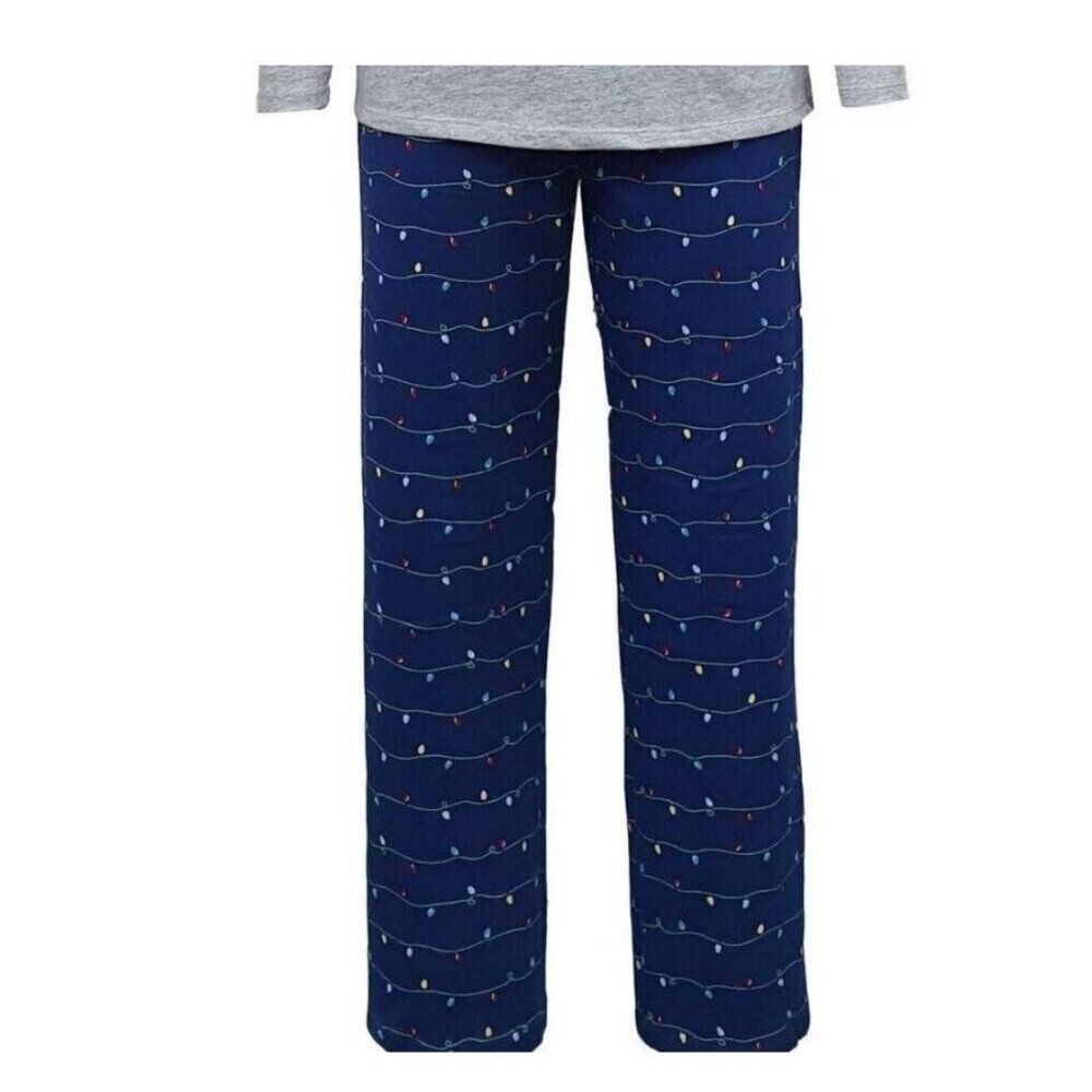 Family Pajamas Matching Girl's Holiday Lights Pajama Pant, Navy, Size 14-16